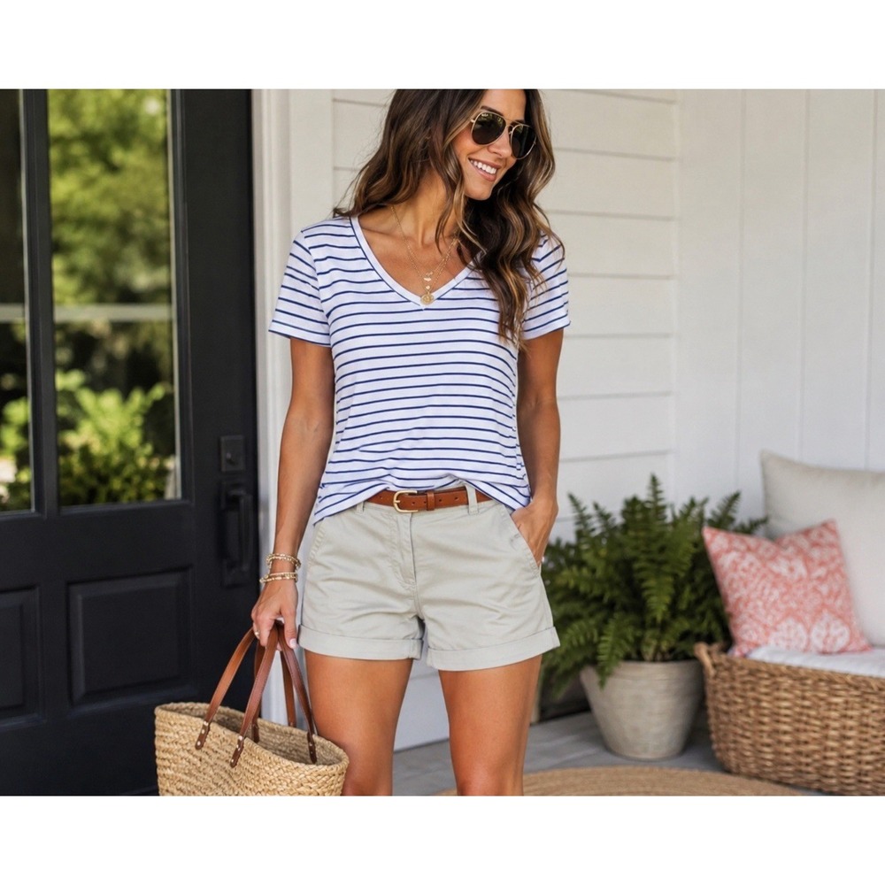 J.Crew Factory City Fit Chino Shorts Women's 6 Light Khaki Cuffed‎ Classic Twill